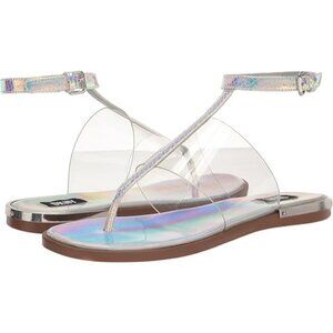 DKNY Ava Women's Sandals Size 6.5 Iridescent Clear Flat Thong Jelly Summer Y2K